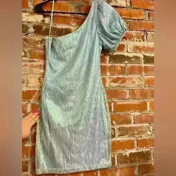 Superdown Honey One Shoulder Dress Size Small Blue Sequin - Picture 9 of 9